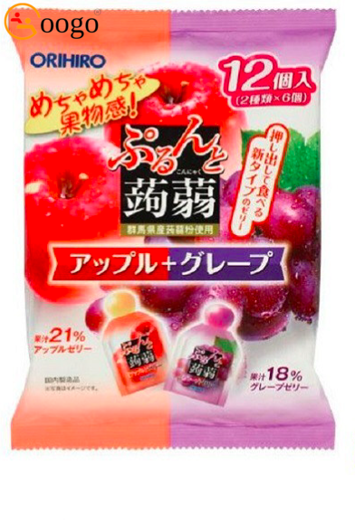 Orihiro Purun and Konjac Jelly Apple + Grape (20g pouch x 12 pieces x 12 bags)